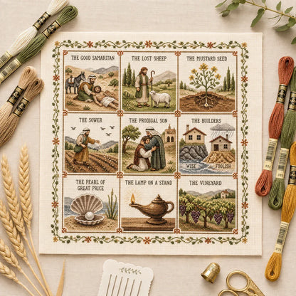 ⏳ Last Day 49% OFF – ✝️ Beginner-Friendly Life of Jesus Bible Story Cross Stitch DIY Kit | 6 Biblical Collections with Fabric, Color-Matched Floss, Needle & Pattern Guide Included 💕