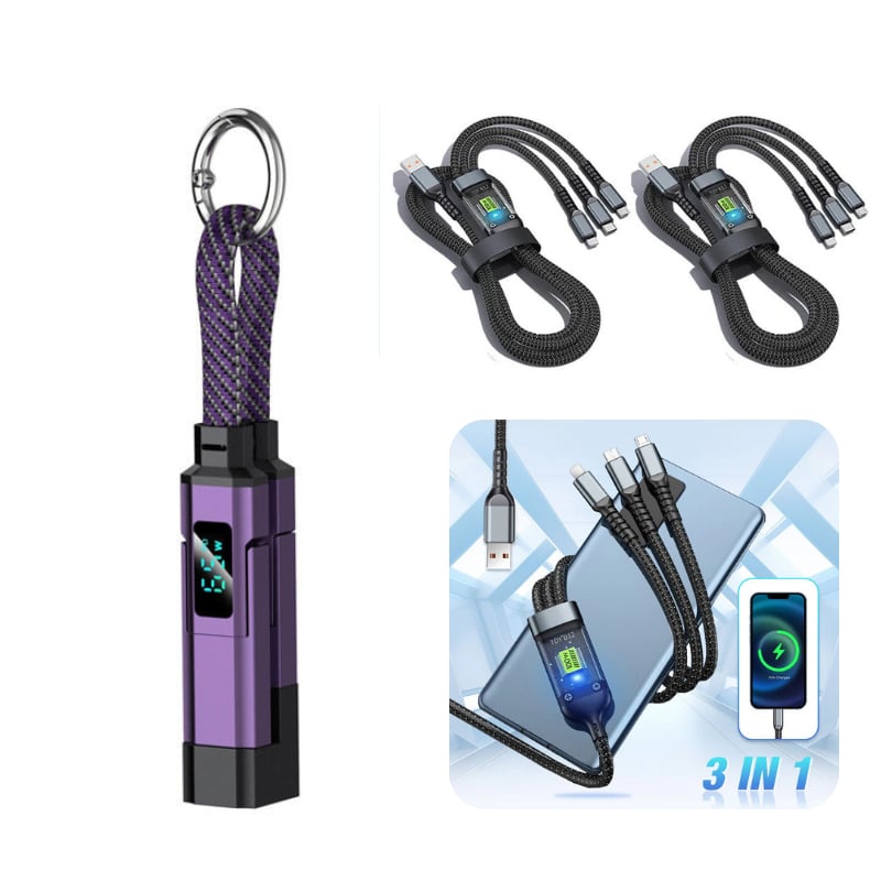 🔥Limited Time SALE 40% OFF🔥4-in-1 Digital Display Keychain Charging Cable