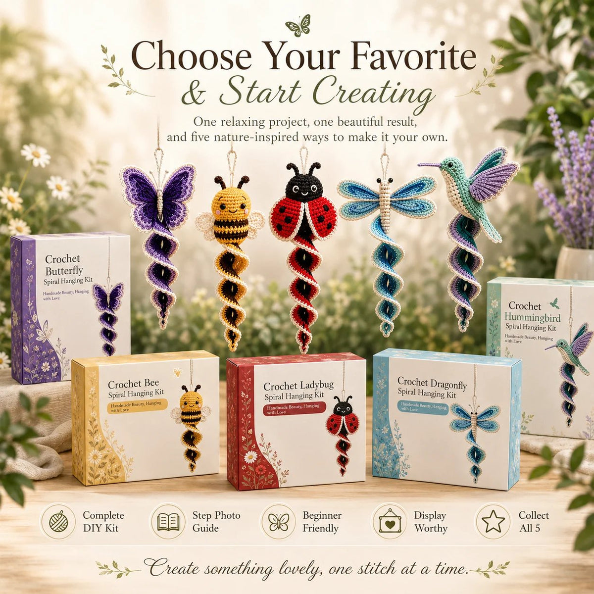 🦋🧶Crochet Spiral Hanging Kit – Beginner-Friendly DIY Garden Animal Decor 🍃