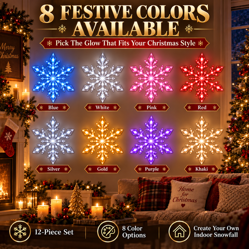 ❄️ 12-Piece LED Snowflake Wall Light Set – Remote-Controlled Christmas Winter Decor