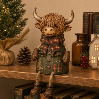 Cozy Christmas Highland Cow Shelf Sitter