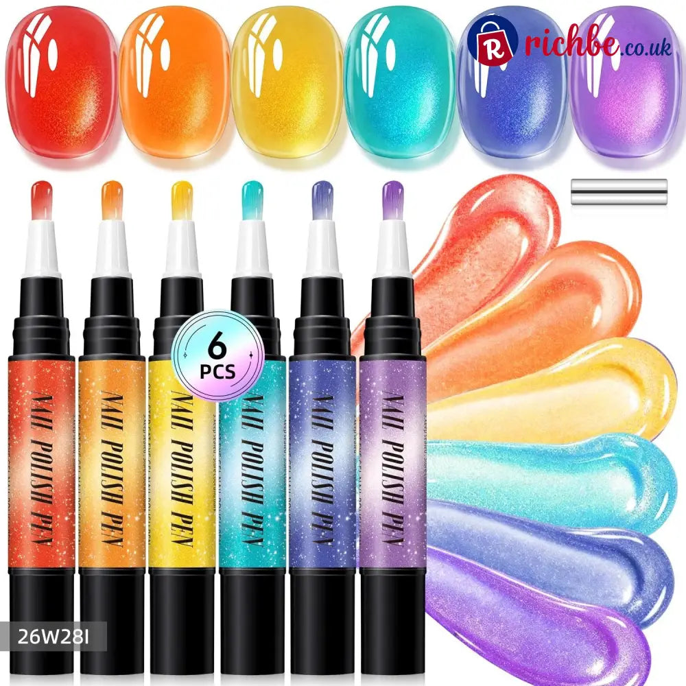 💅 6PCS One-Step Gel Nail Art Pen Set – Salon Beauty at Home - A