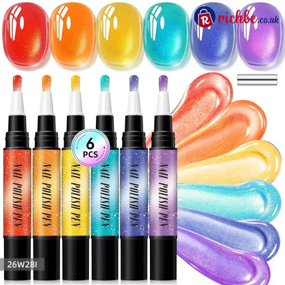 💅 6PCS One-Step Gel Nail Art Pen Set – Salon Beauty at Home - A