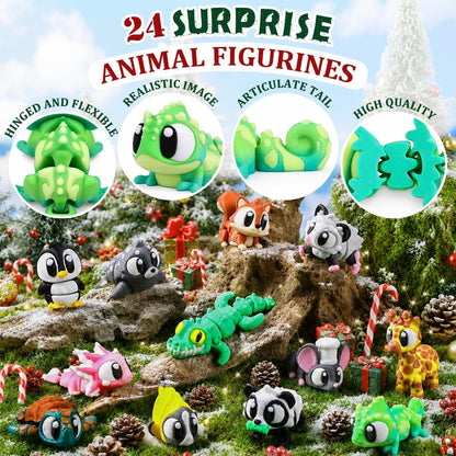2026 Christmas Advent Calendar with Mini 3D Printed Animals Toys