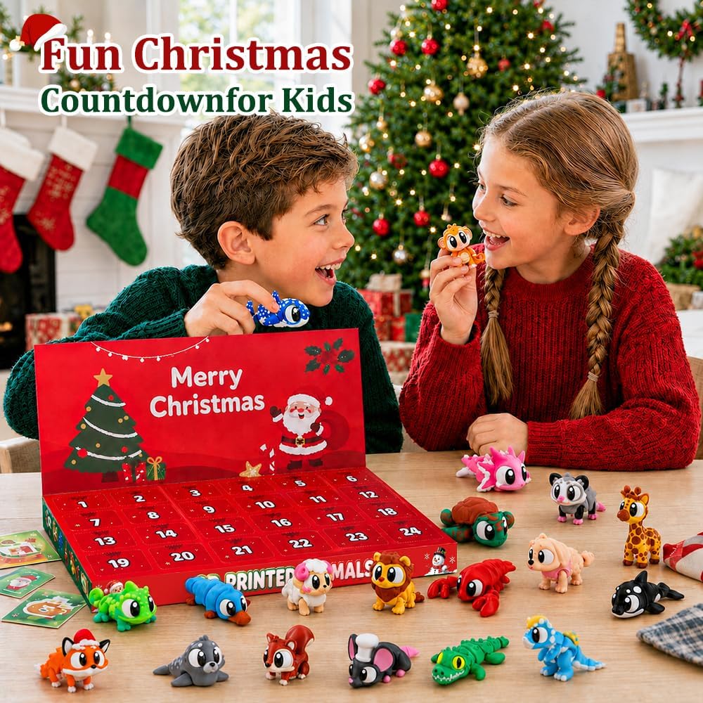 2026 Christmas Advent Calendar with Mini 3D Printed Animals Toys