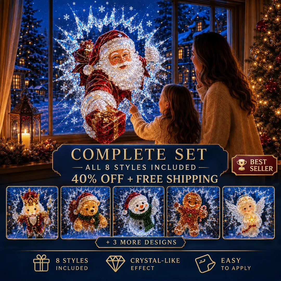 🔥Limited time 50% OFF -✨🎄Crystal Christmas Break-In Window Decal — 3D Shattered-Glass Holiday Window Decoration