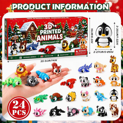 2026 Christmas Advent Calendar with Mini 3D Printed Animals Toys