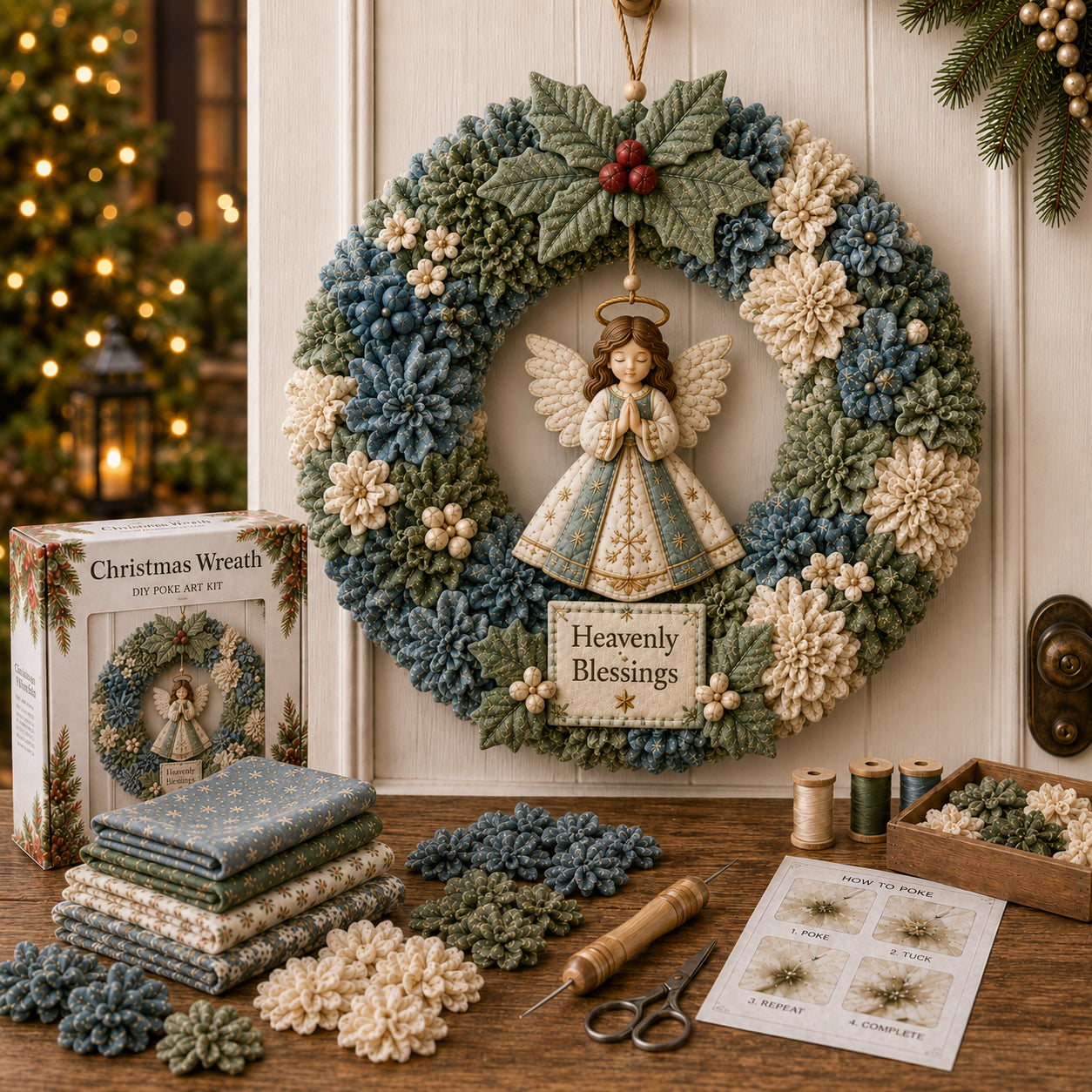 🔥49% Off Last Day - BUY 2 GET 1 FREE🔥🎄 3D Fabric Poke Wreath DIY Kit2