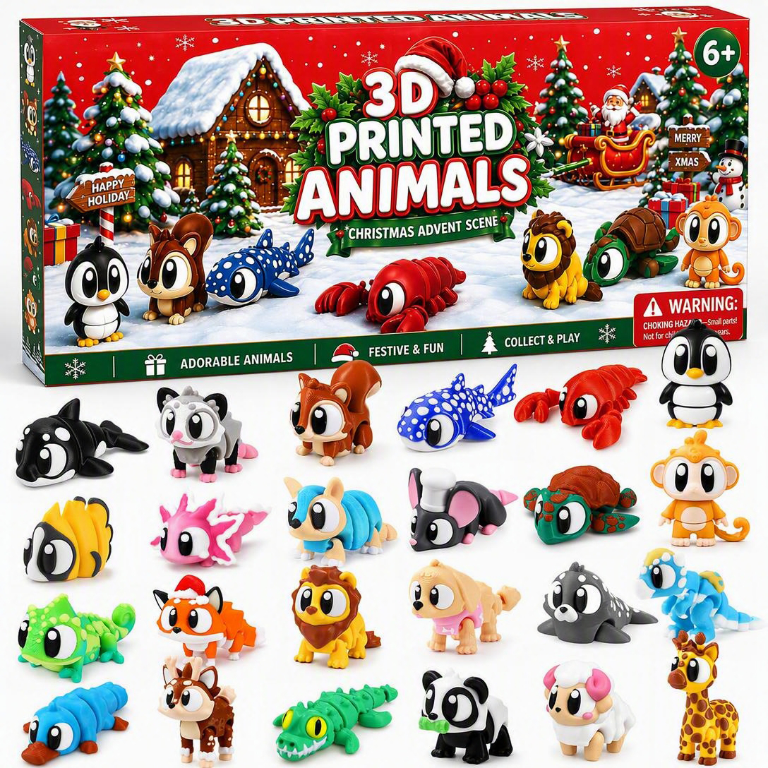 2026 Christmas Advent Calendar with Mini 3D Printed Animals Toys
