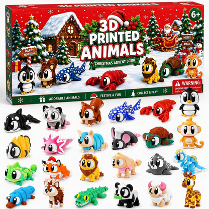 2026 Christmas Advent Calendar with Mini 3D Printed Animals Toys