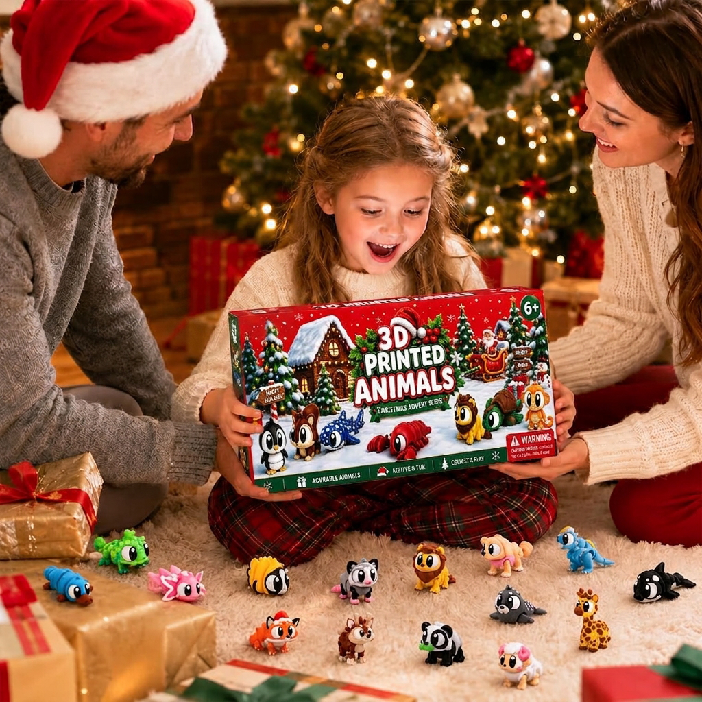 2026 Christmas Advent Calendar with Mini 3D Printed Animals Toys
