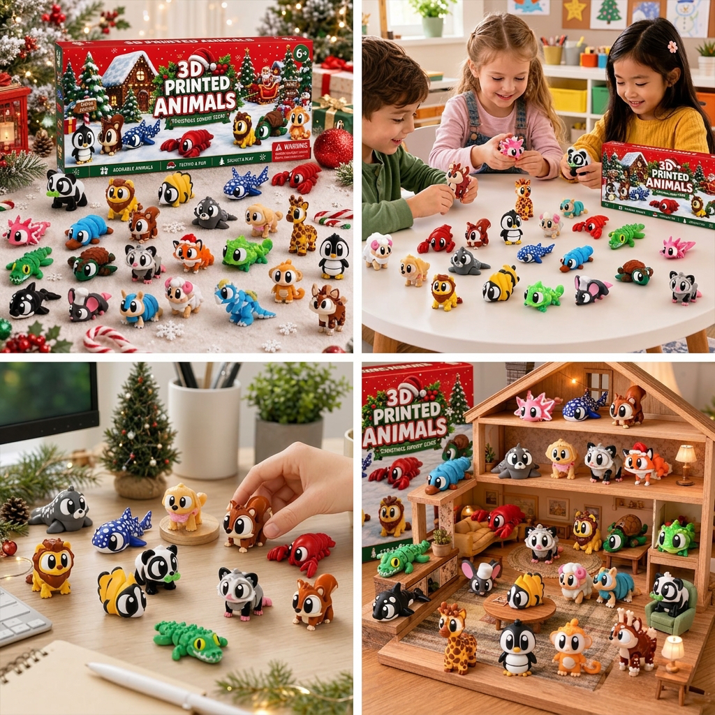 2026 Christmas Advent Calendar with Mini 3D Printed Animals Toys