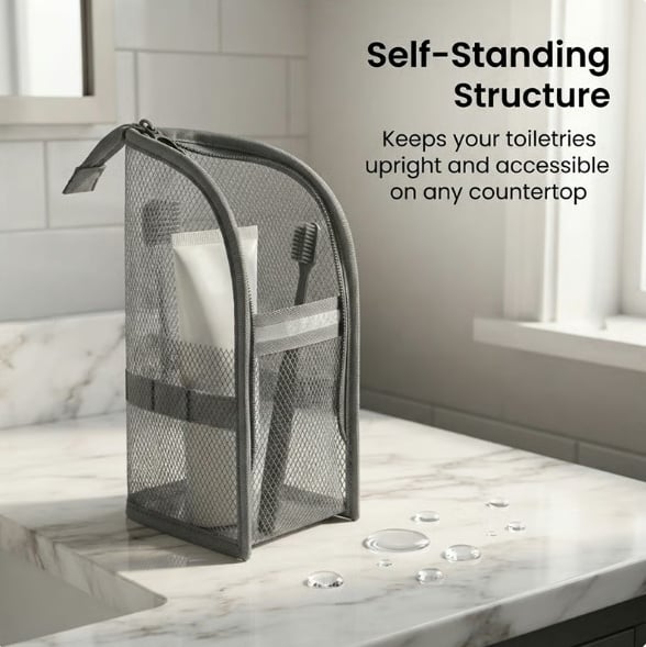 Self-Standing Toiletry & Cosmetic Storage Bag