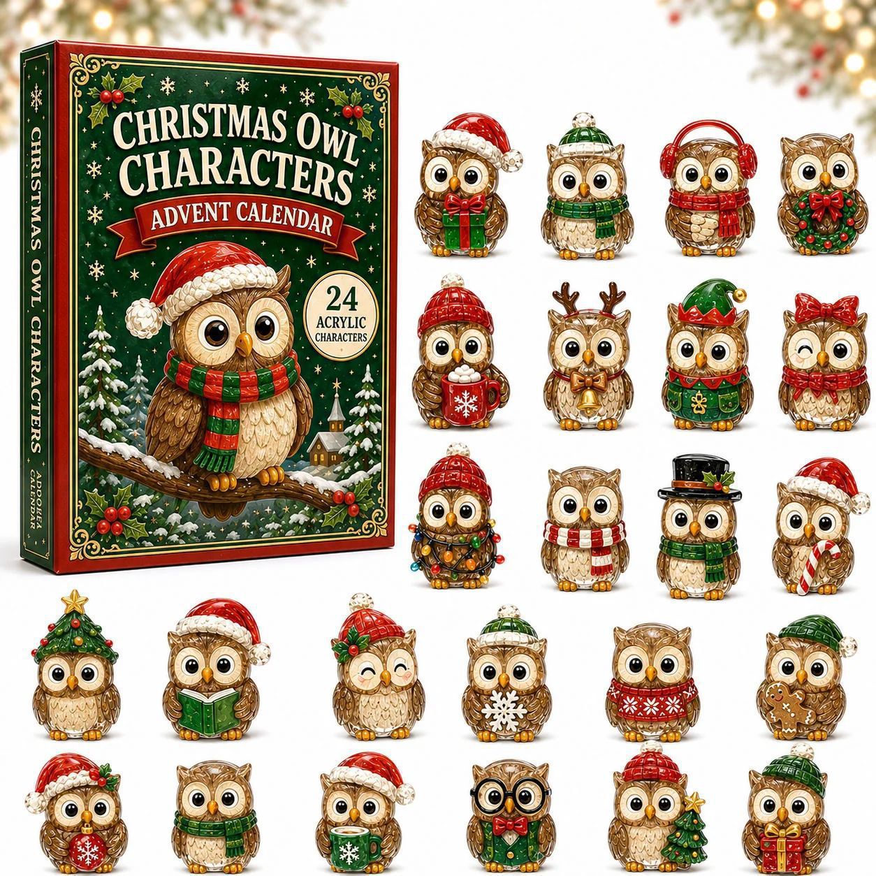CHRISTMAS KICKOFF 49% OFF - Whimsical Owls Advent Calendar 2026 - 24-Day Festive Countdown, Acrylic Charms Blind Box - Gift For Animal Lovers