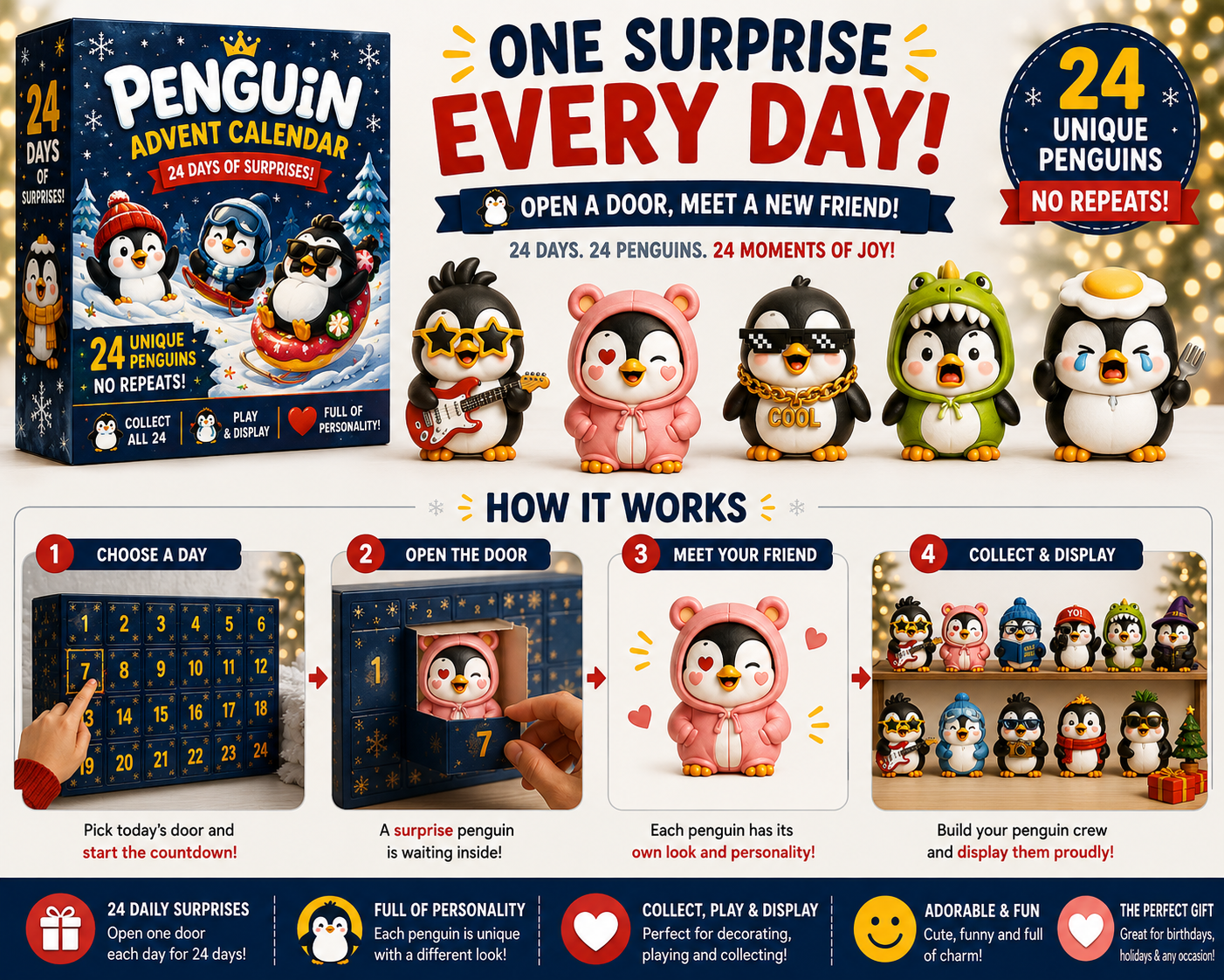 🐧 24 Days of Penguin Surprises Advent Calendar – 24 Unique Penguins, 3 Fun Editions