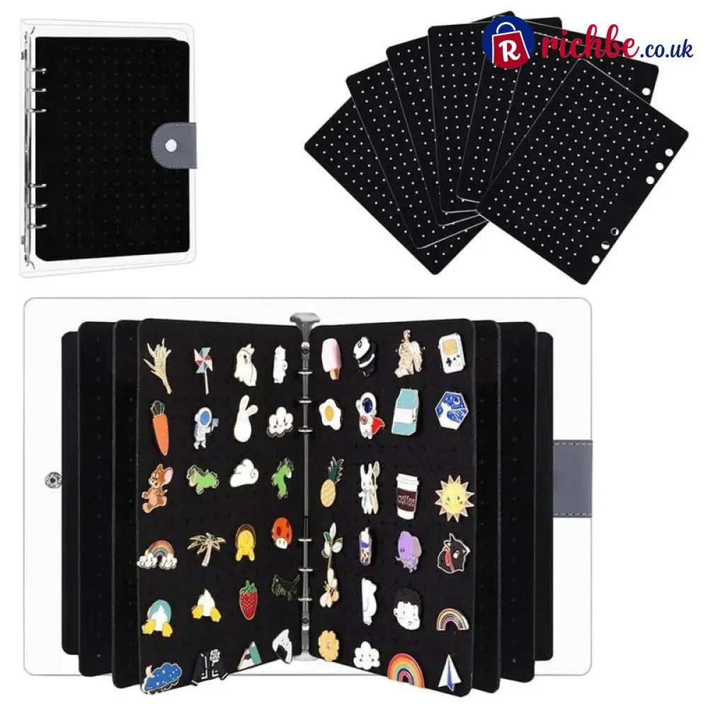 📌8 Pages Clear Felt Pin Display Book - Black