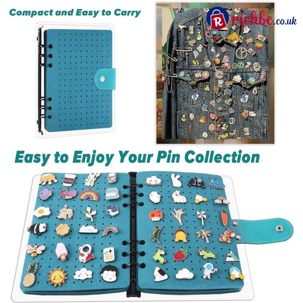 📌8 Pages Clear Felt Pin Display Book - Blue