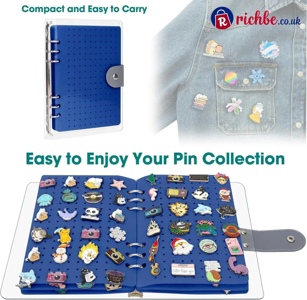 📌8 Pages Clear Felt Pin Display Book - Dark Blue