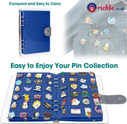 📌8 Pages Clear Felt Pin Display Book - Dark Blue