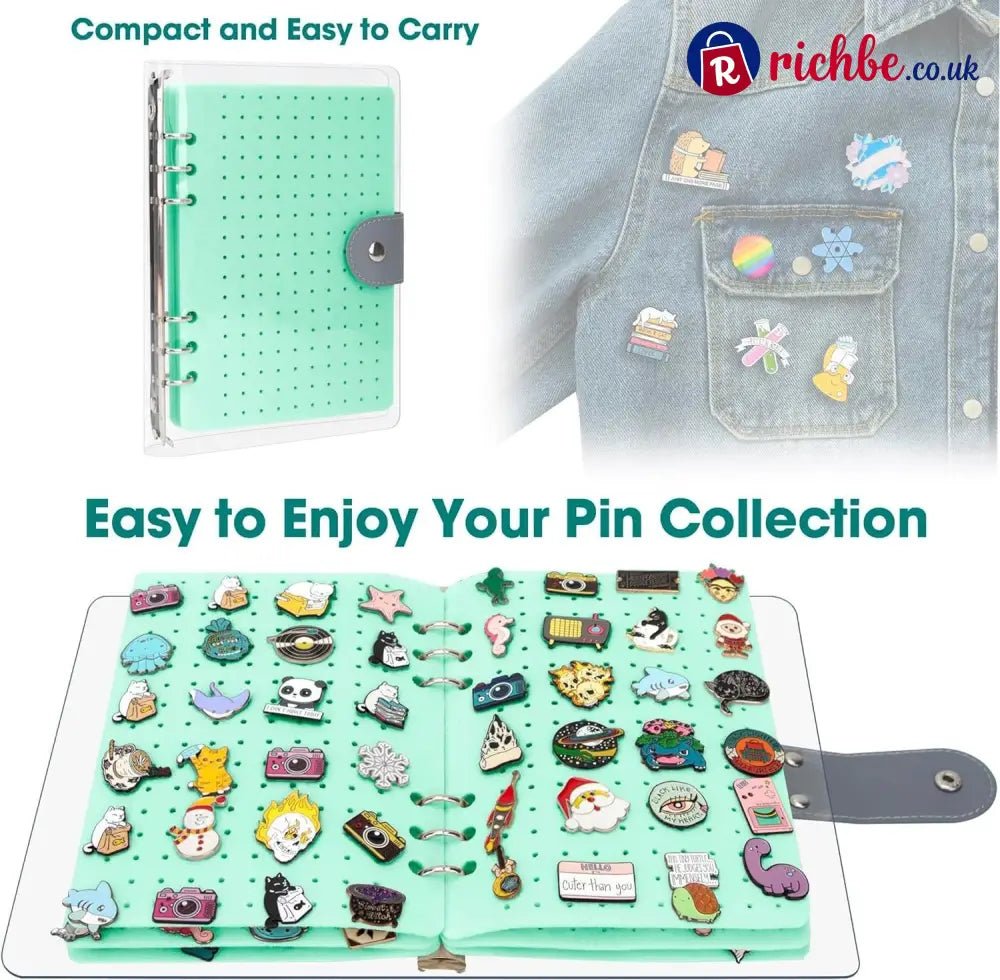 📌8 Pages Clear Felt Pin Display Book - Green