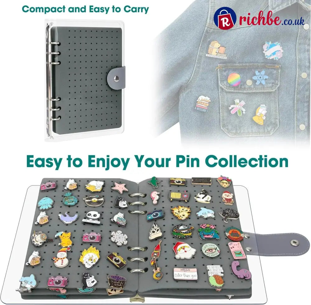 📌8 Pages Clear Felt Pin Display Book - Grey