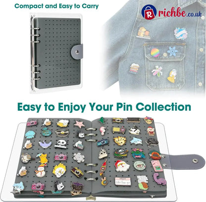 📌8 Pages Clear Felt Pin Display Book - Grey