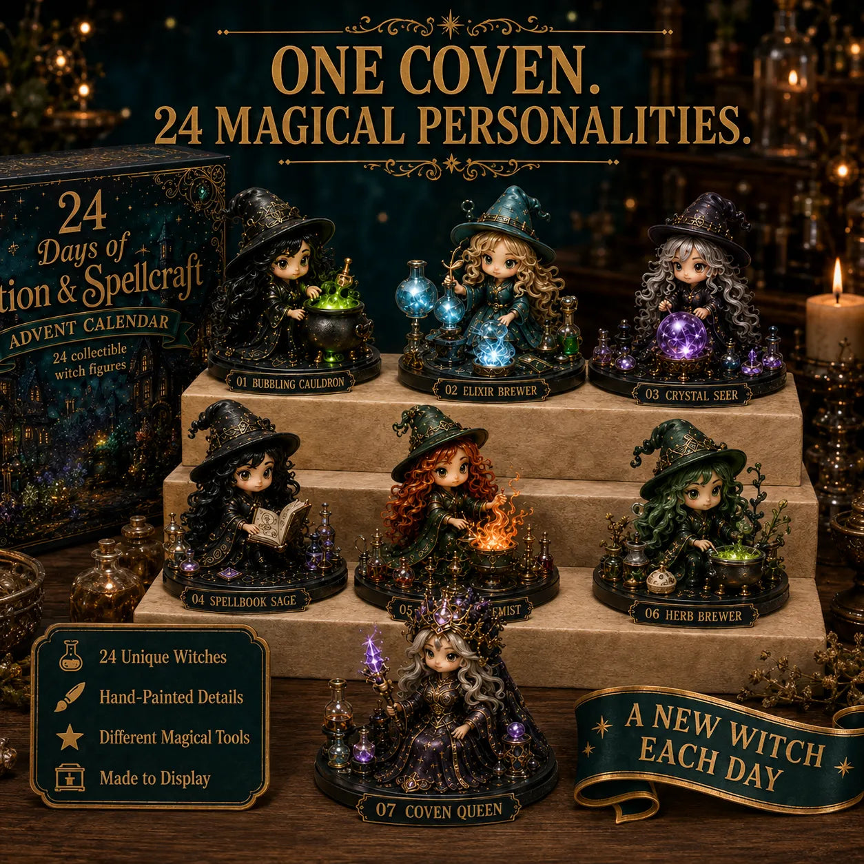 🧙‍♀️ LAST DAY 49% OFF – 24 Days Of Witchy Surprises Advent Calendar | 24 Unique Collectible Witches with Magical Themes, Mini Figures & Fantasy Display Collection ✨