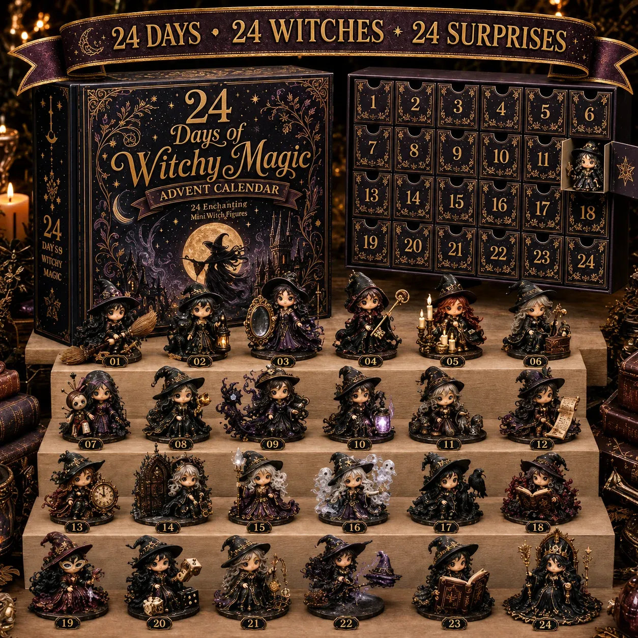 🧙‍♀️ LAST DAY 49% OFF – 24 Days Of Witchy Surprises Advent Calendar | 24 Unique Collectible Witches with Magical Themes, Mini Figures & Fantasy Display Collection ✨