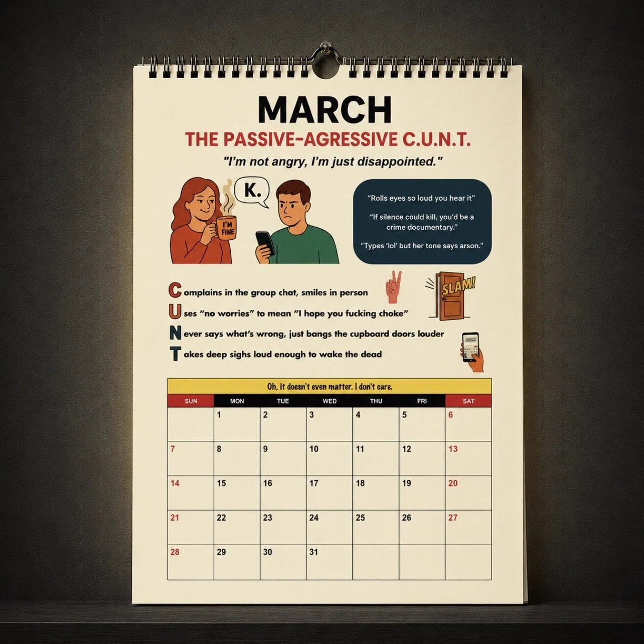 🔥The C.U.N.T. 2027 Wall Calendar – 12 Months of Pure Unfiltered Chaos