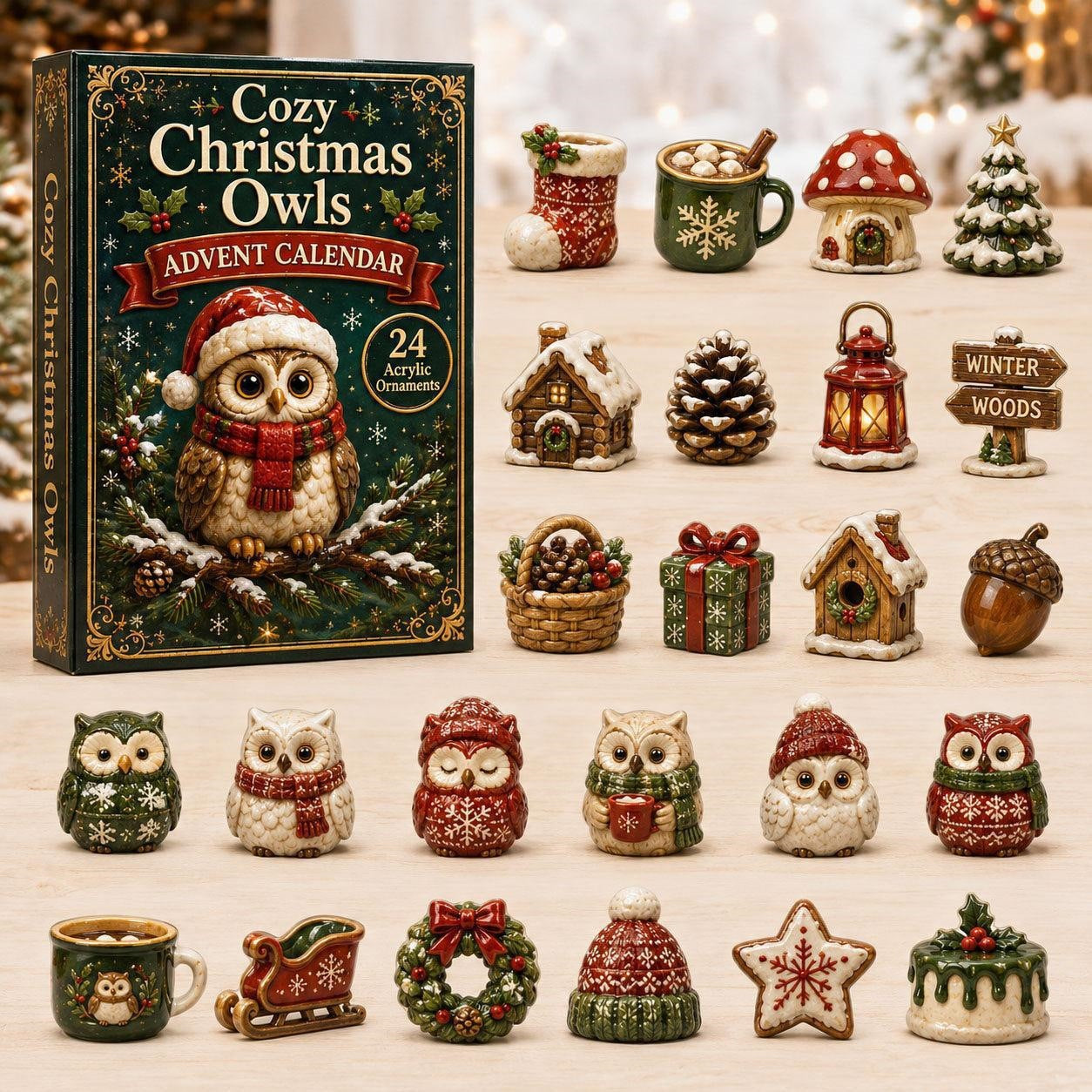 CHRISTMAS KICKOFF 49% OFF - Whimsical Owls Advent Calendar 2026 - 24-Day Festive Countdown, Acrylic Charms Blind Box - Gift For Animal Lovers