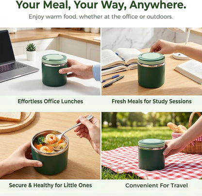 ✨Stainless Steel Insulated Lunch Box with Handle – Leakproof Stackable Food Container for Office, School & Travel