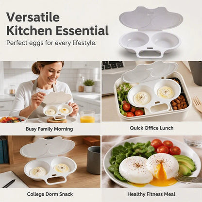 🍳 BUY 1 GET 1 FREE! ✨ Dual Cavity Microwave Egg Poacher – Quick Oil-Free Cooking, Food-Grade PP & Versatile Kitchen Essential 💫