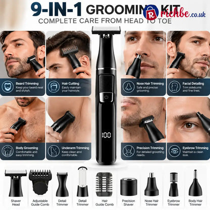 🪒 9-in-1 Electric Grooming Kit For Men – Complete Beard Hair & Body Trimmer