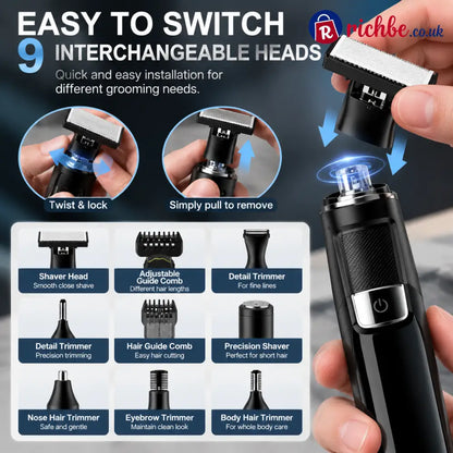 🪒 9-in-1 Electric Grooming Kit For Men – Complete Beard Hair & Body Trimmer
