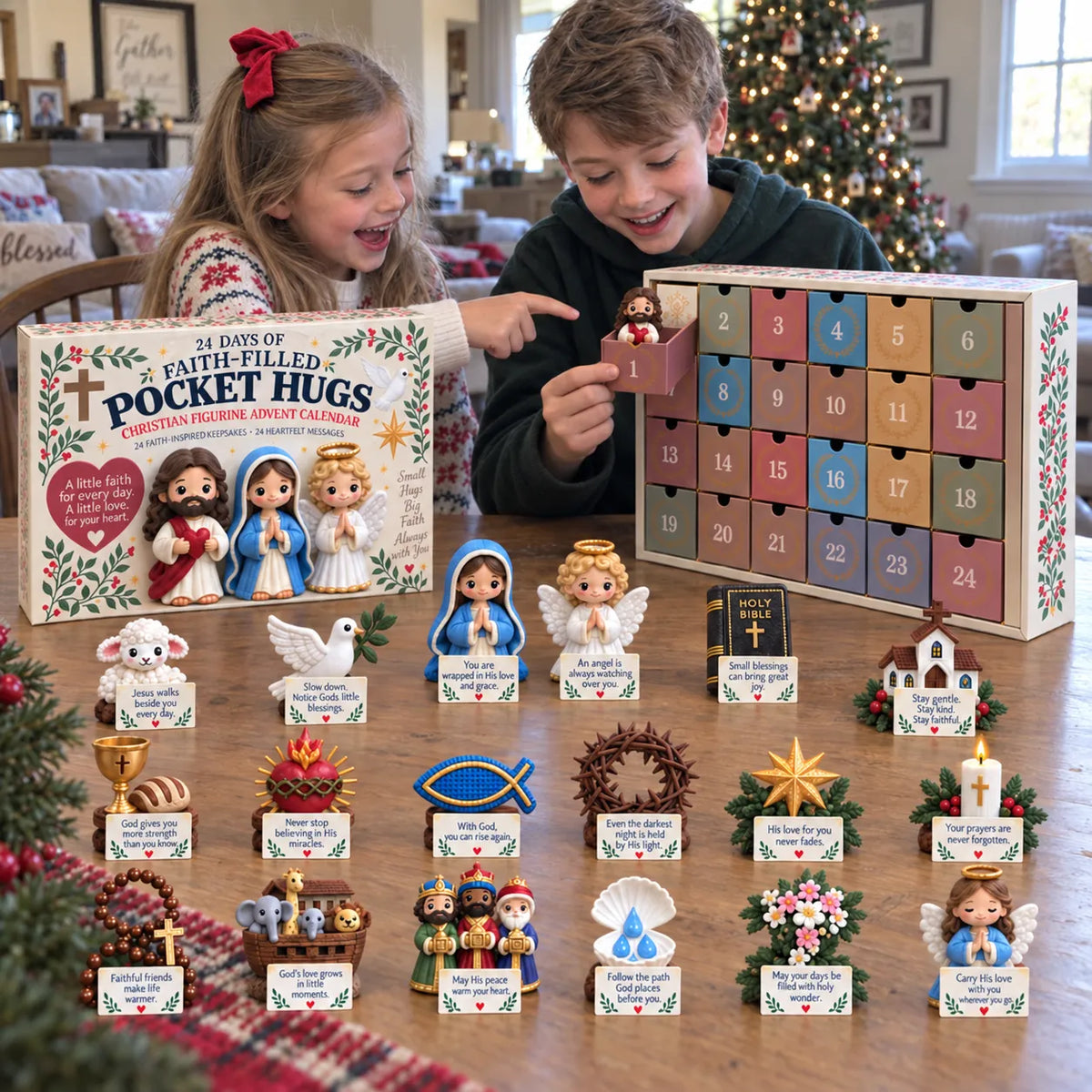 ✝️ 24 Days of Faith-Filled Advent Calendar | 24 Unique Hand-Painted Christian Keepsakes with Matching Encouragement Cards & No Repeated Designs 🎁