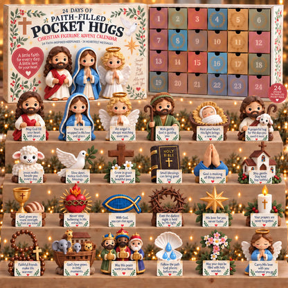 ✝️ 24 Days of Faith-Filled Advent Calendar | 24 Unique Hand-Painted Christian Keepsakes with Matching Encouragement Cards & No Repeated Designs 🎁