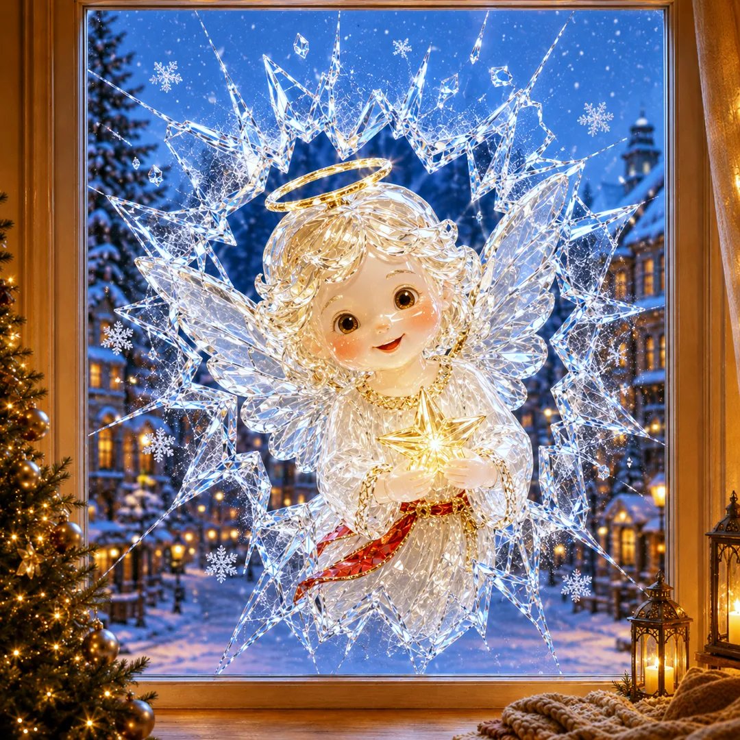 🔥Limited time 50% OFF -✨🎄Crystal Christmas Break-In Window Decal — 3D Shattered-Glass Holiday Window Decoration