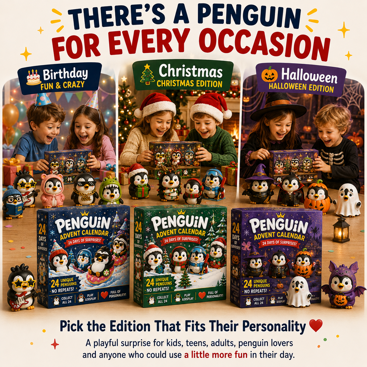 🐧 24 Days of Penguin Surprises Advent Calendar – 24 Unique Penguins, 3 Fun Editions
