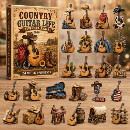 Country Guitar Life Advent Calendar 2026 - 24-Day Festive Countdown, Acrylic Charms Blind Box