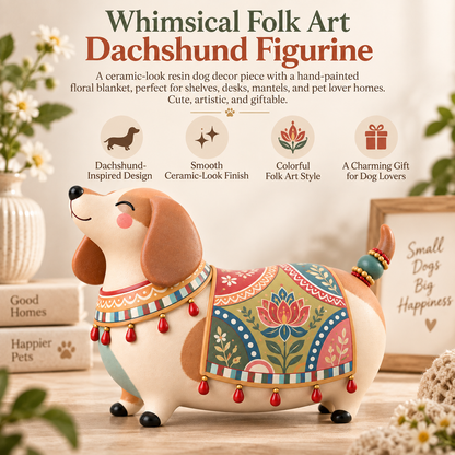 🎨Whimsical Folk Art Dachshund Figurine