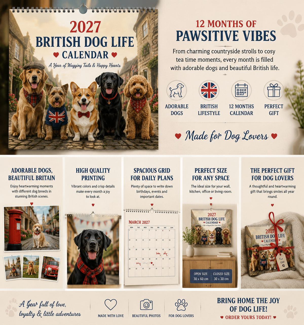 🐕 2027 British Dog Life Calendar – 12 Months of Adorable Dogs & Beautiful British Moments – Wall Calendar Gift for Dog Lovers 🐾