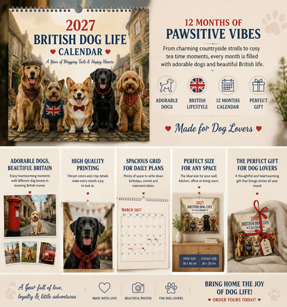 🐕 2027 British Dog Life Calendar – 12 Months of Adorable Dogs & Beautiful British Moments – Wall Calendar Gift for Dog Lovers 🐾