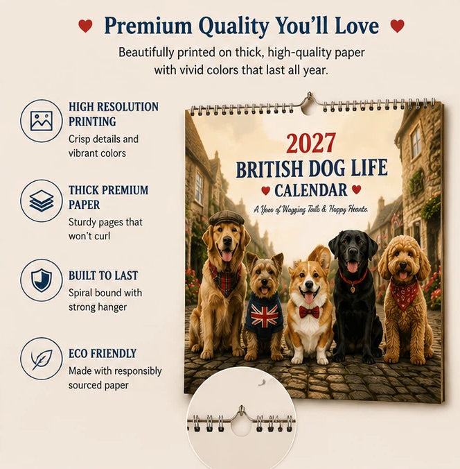 🐕 2027 British Dog Life Calendar – 12 Months of Adorable Dogs & Beautiful British Moments – Wall Calendar Gift for Dog Lovers 🐾