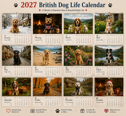 🐕 2027 British Dog Life Calendar – 12 Months of Adorable Dogs & Beautiful British Moments – Wall Calendar Gift for Dog Lovers 🐾