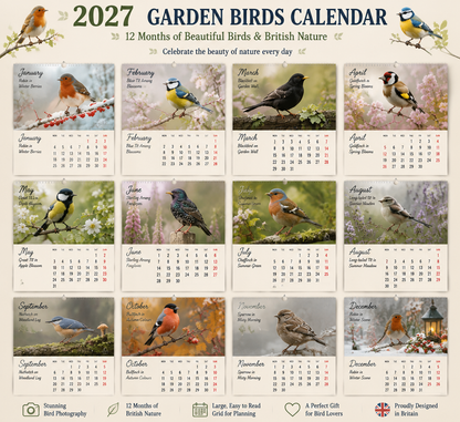 🐦 2027 Garden Birds Calendar – 12 Months of Beautiful British Birds & Nature Moments – Wall Calendar Gift for Bird Lovers 🌿