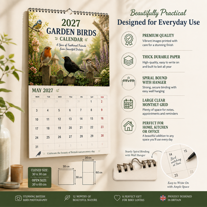 🐦 2027 Garden Birds Calendar – 12 Months of Beautiful British Birds & Nature Moments – Wall Calendar Gift for Bird Lovers 🌿