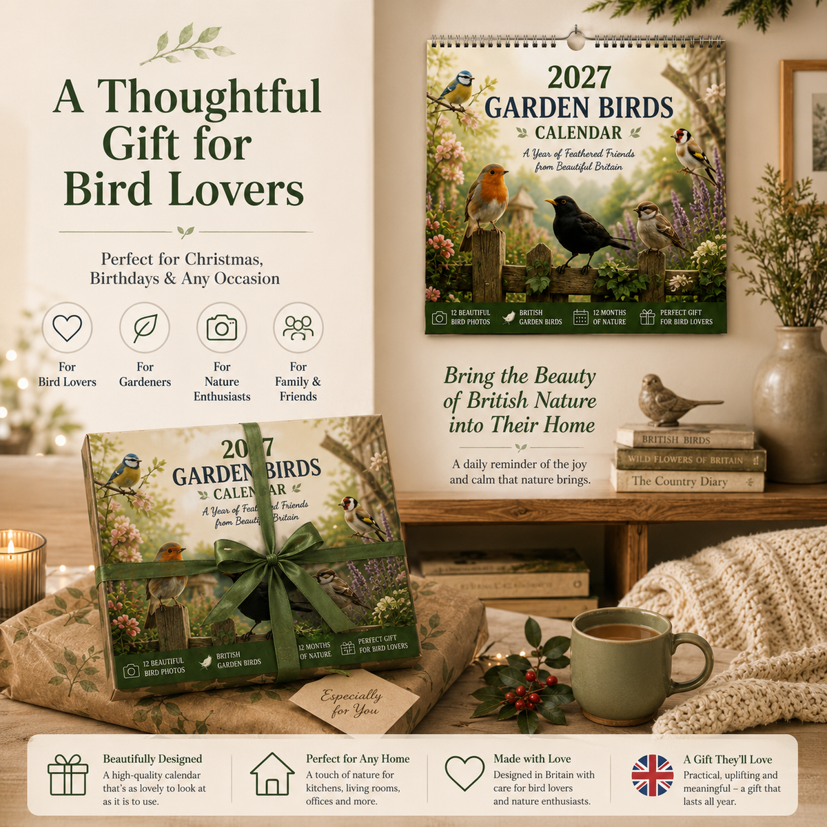 🐦 2027 Garden Birds Calendar – 12 Months of Beautiful British Birds & Nature Moments – Wall Calendar Gift for Bird Lovers 🌿