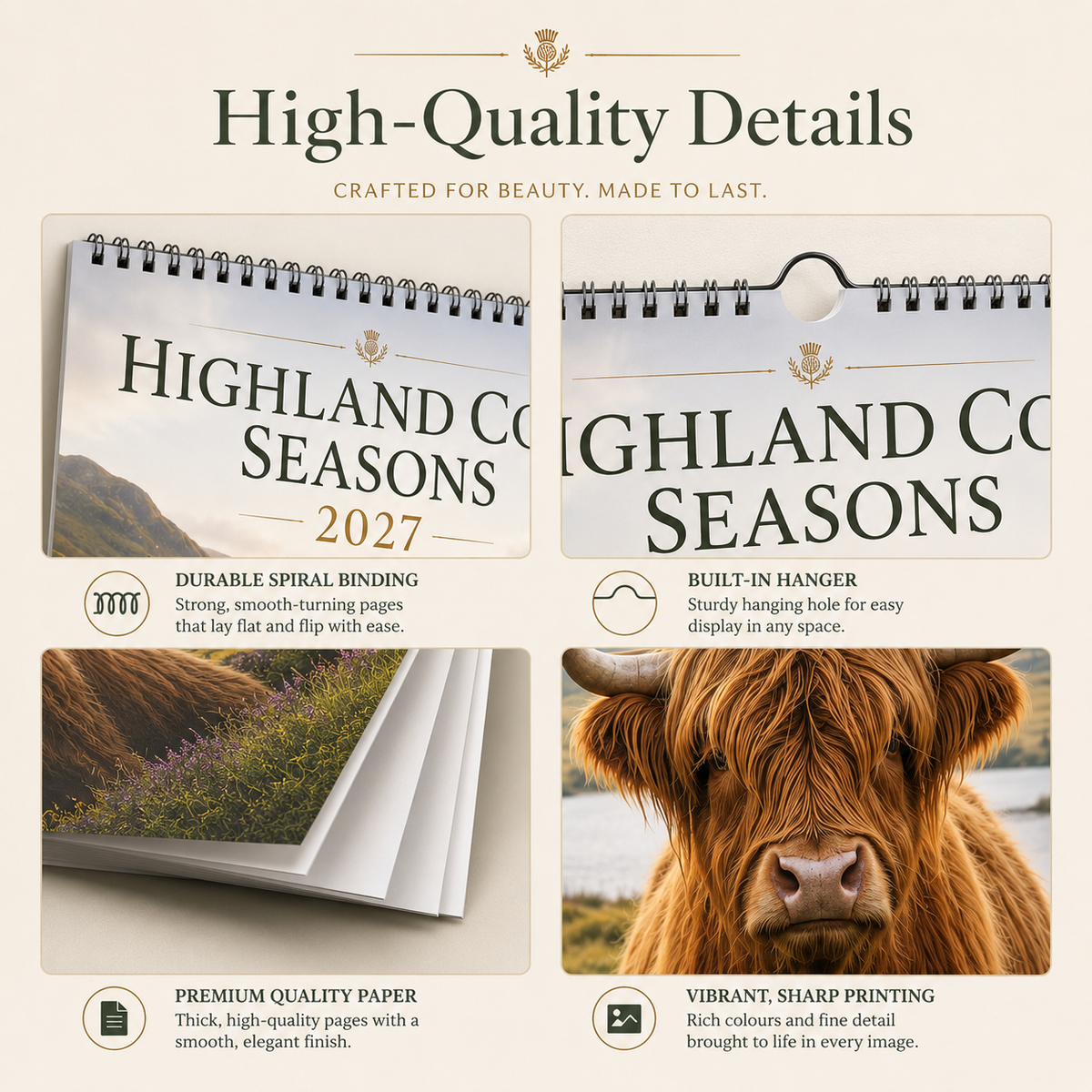 🐮 Highland Cow Seasons 2027 Wall Calendar – A Year of Scottish Countryside Beauty, 12 Stunning Highland Cow Moments & Rustic Farmhouse Decor Gift