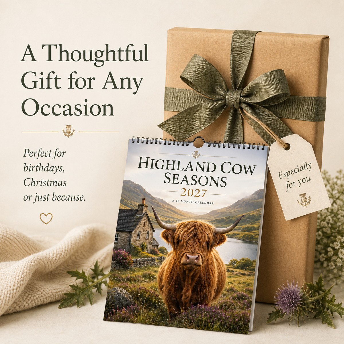 🐮 Highland Cow Seasons 2027 Wall Calendar – A Year of Scottish Countryside Beauty, 12 Stunning Highland Cow Moments & Rustic Farmhouse Decor Gift