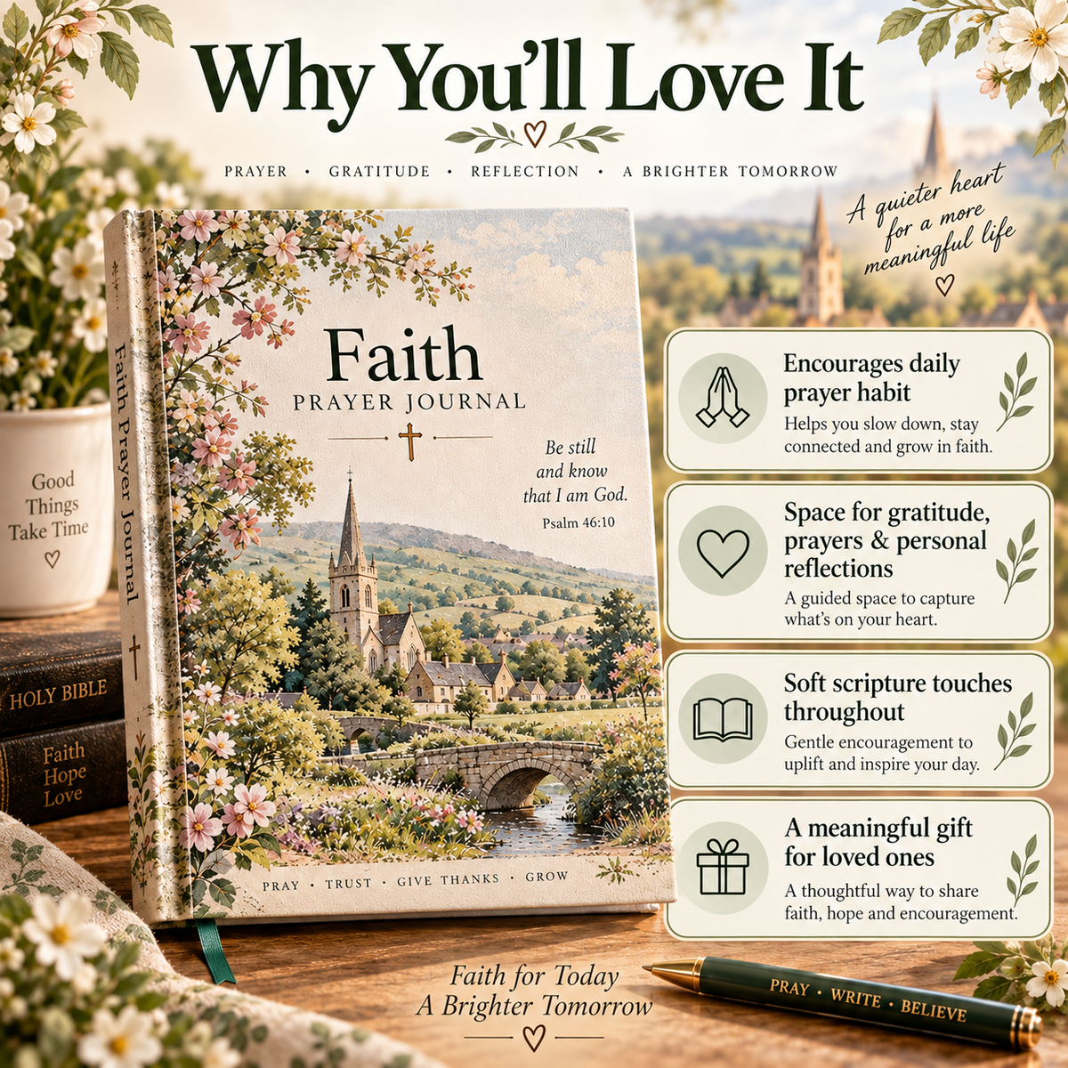 🌿Faith Prayer Journal – British Countryside Prayer, Gratitude & Reflection Journal with Scripture – Meaningful Christian Gift for Family, Friends & Church Community